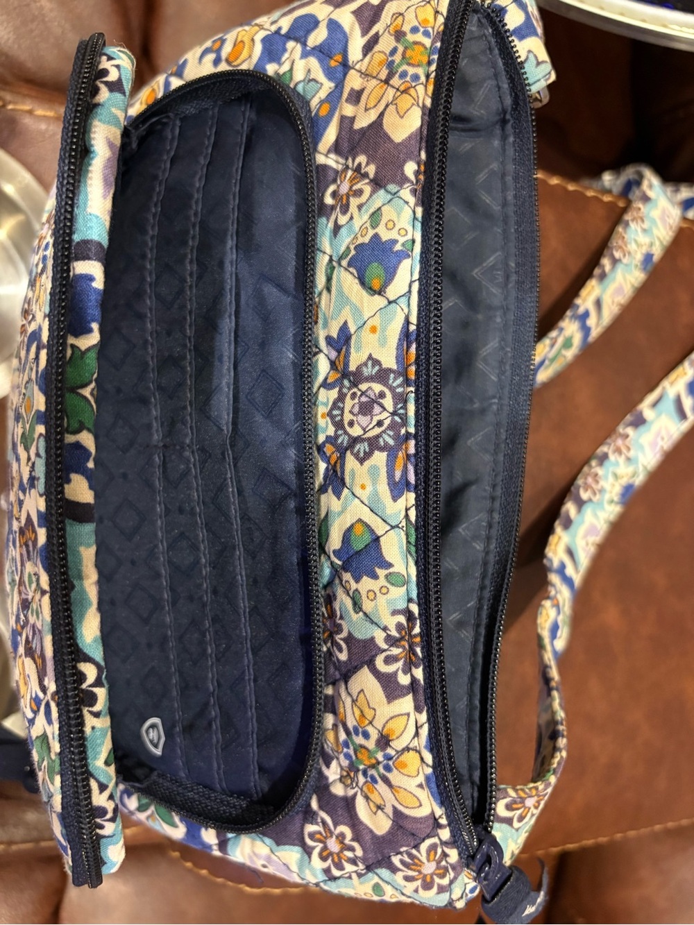 Vera Bradley Navy and Teal Floral Quilted Crossbody Bag - Picture 5 of 10